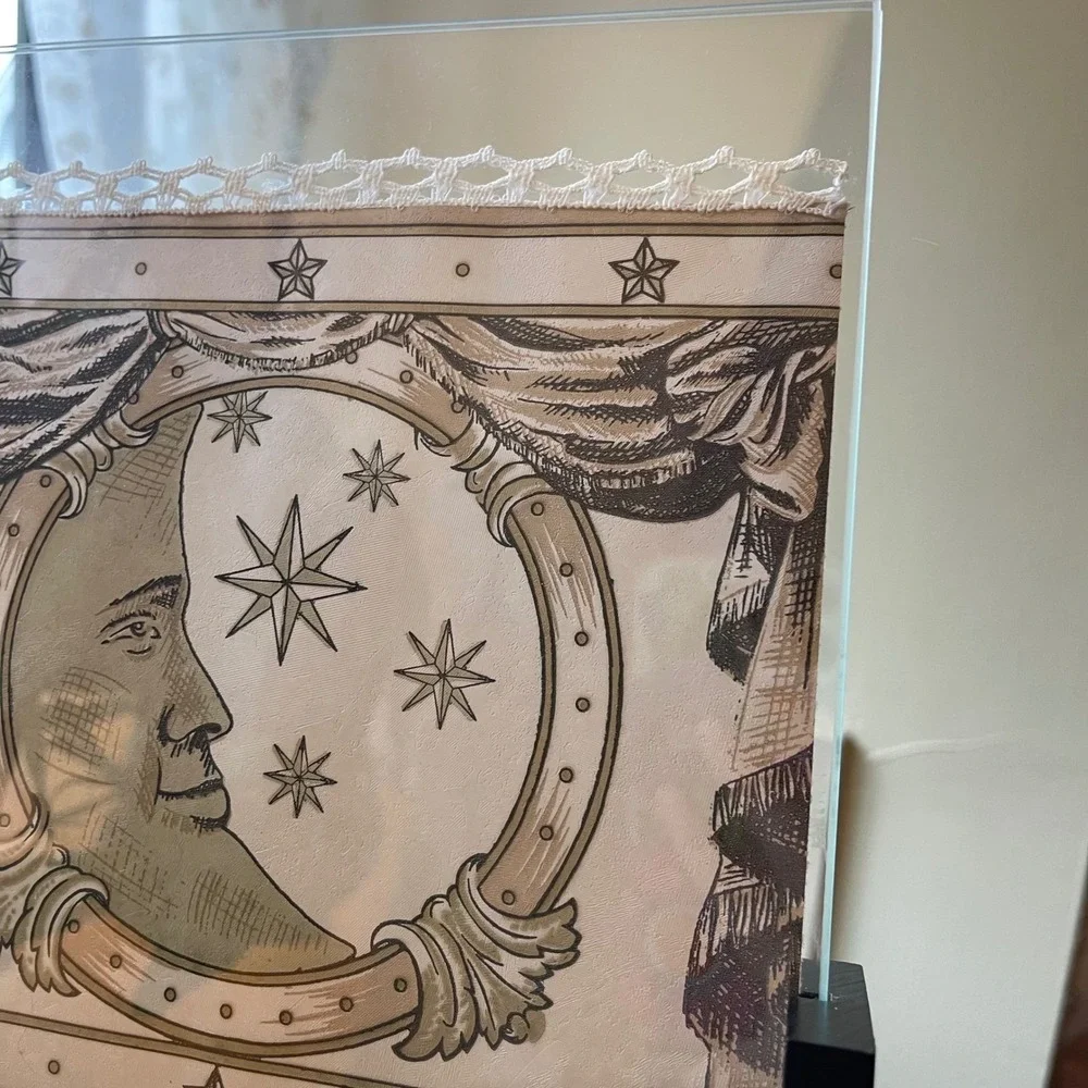 90s Vtg Celestial‎ Sun Moon Star Print Framed Wall Art floating Frame 10x9 lace